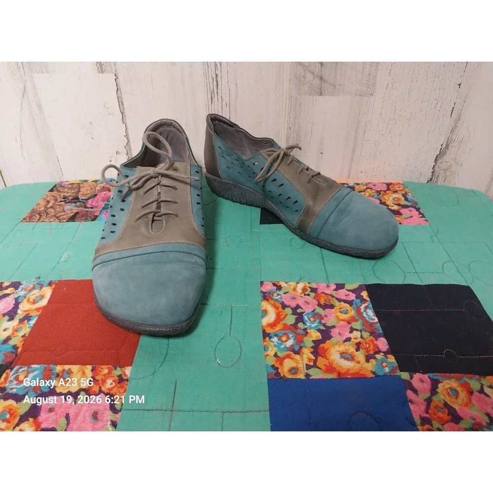 Naot Shoes Womens 38 Lalo Casual Low Sneakers Flats Teal Blue Leather Lace Up